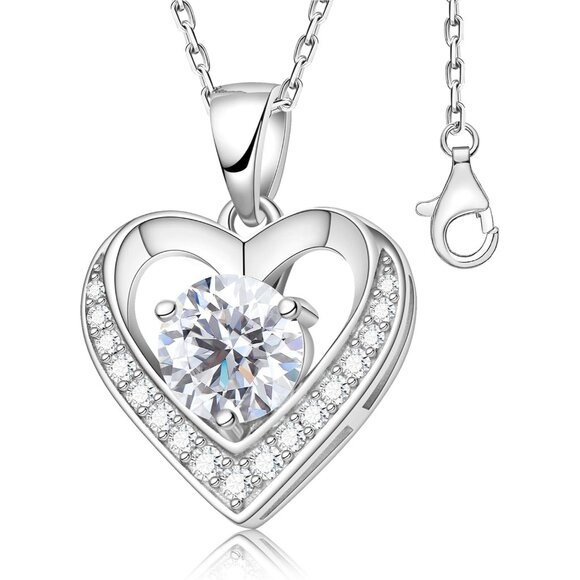 Women Moissanite Heart Pendant Necklace Sterling Silver 1ct Love Gift - Picture 1 of 7